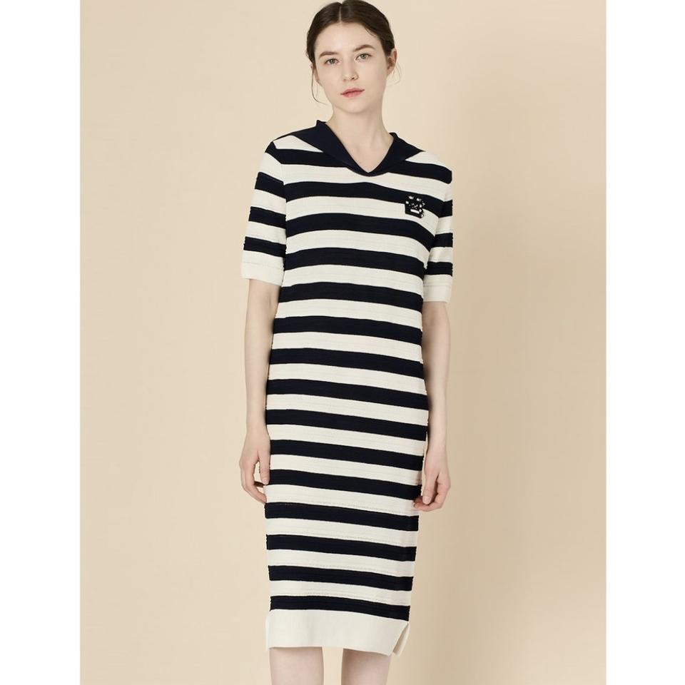 23SS BCBG 세일러 카라 스트라이프 니트 원피스