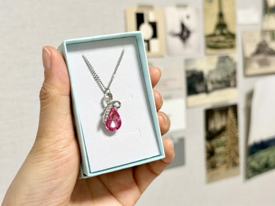 천사의눈물 크리스탈 목걸이 파스텔 펜던트 핑크