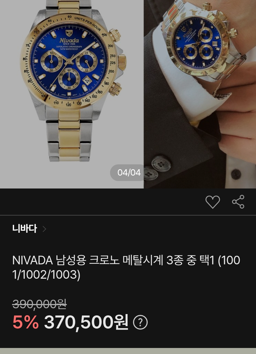 # NIVADA 니바다 남성용 크로노그래프 데이토나 메탈 시계 급처