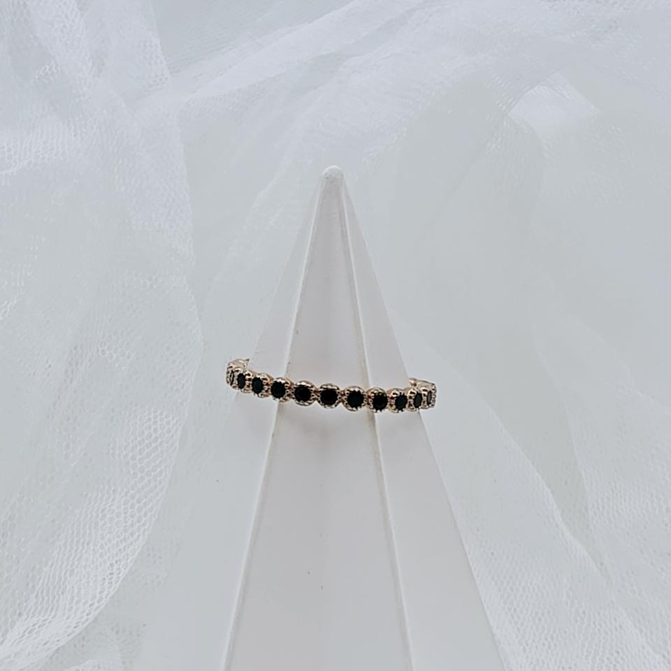 블랙 큐빅 로즈골드색상 실버 반지