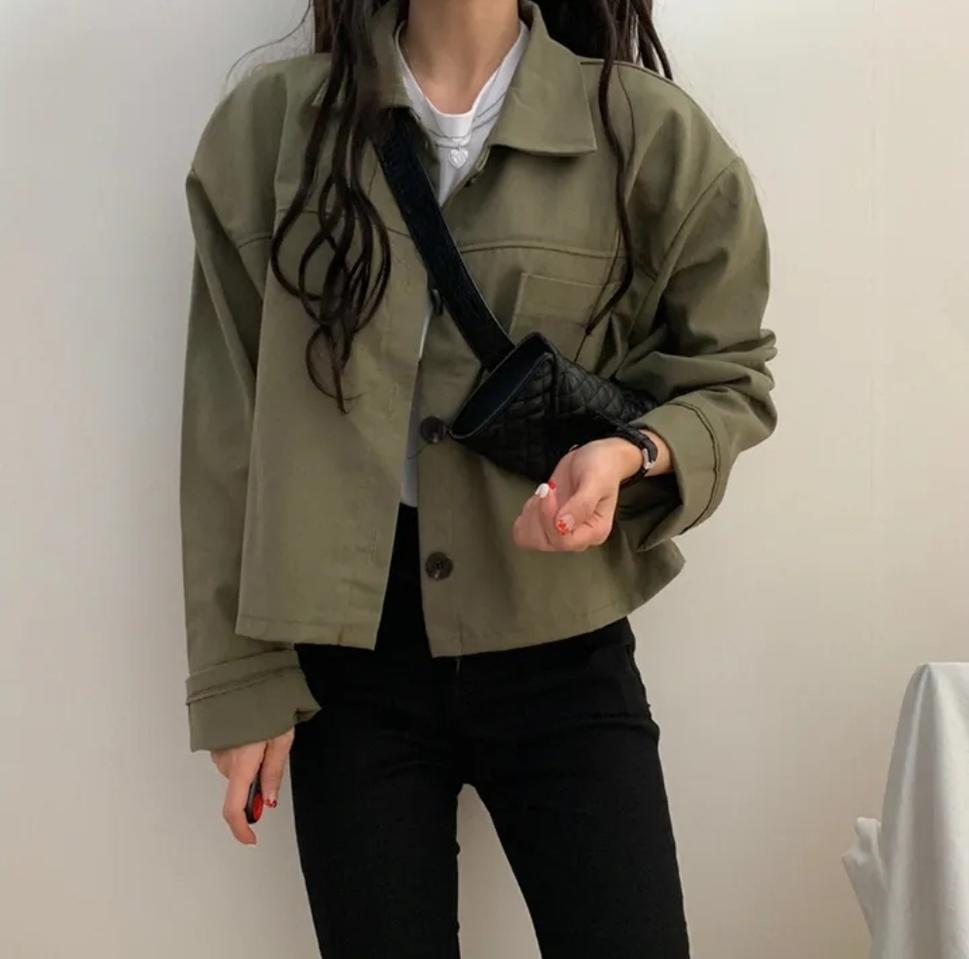 202 코튼 숏 자켓 카키색상