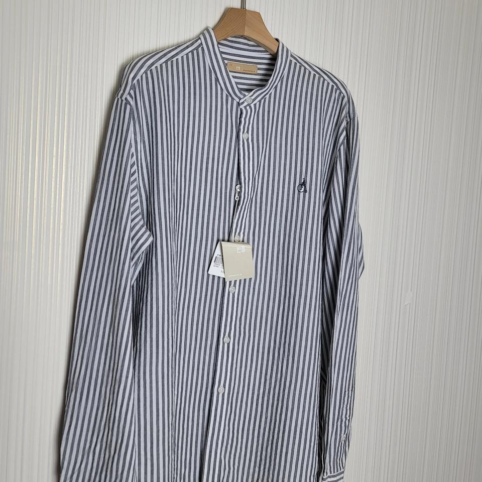 110 빈폴 쿨코튼 헨리넥 셔츠 그레이 스트라이프