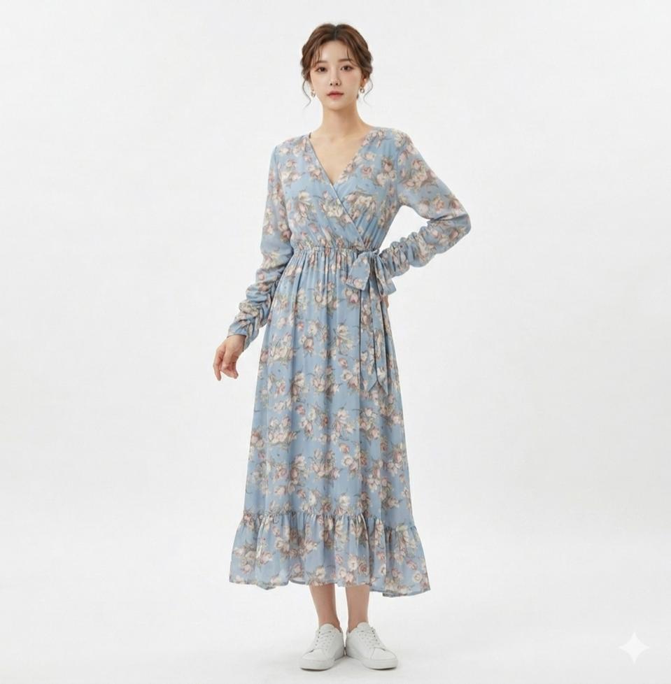 파스텔 하늘 쉬폰 롱원피스