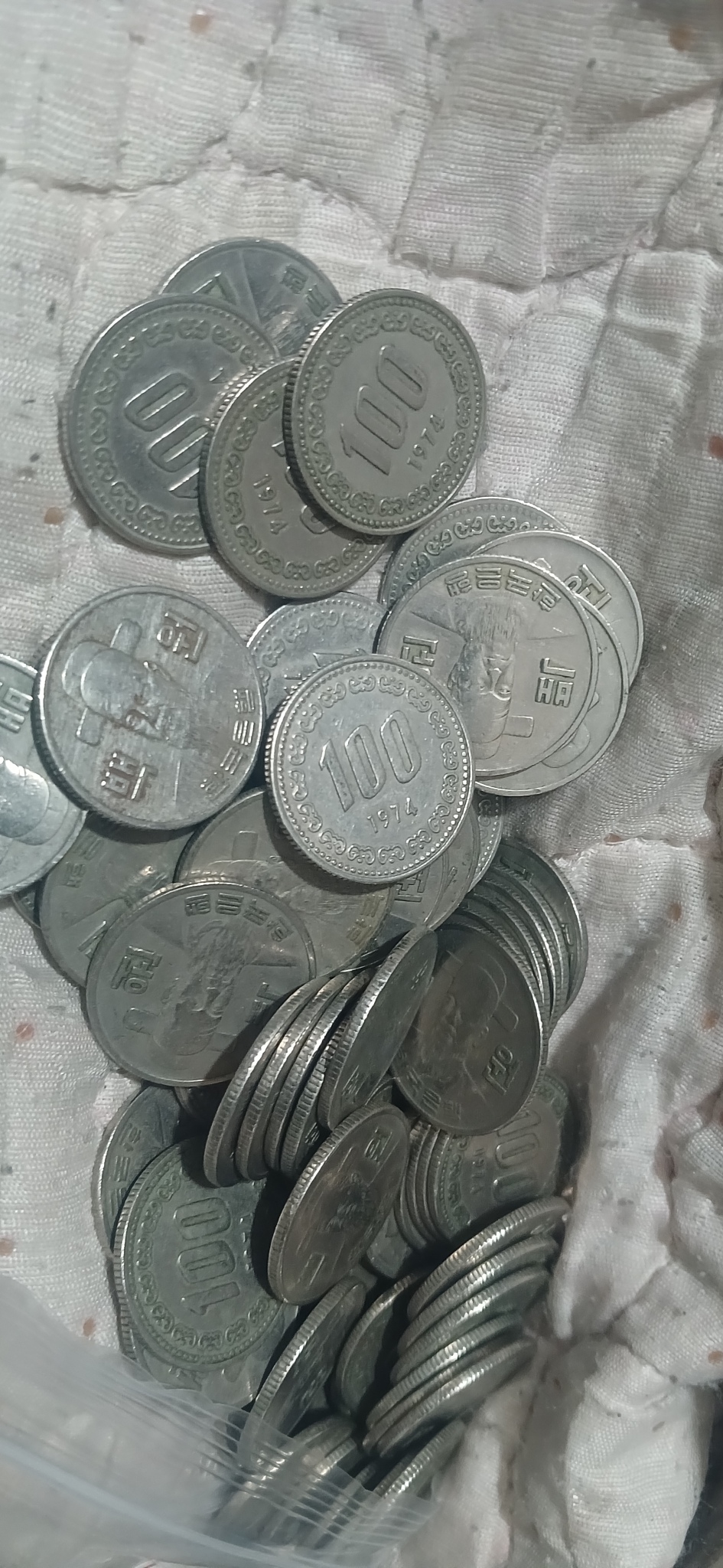 100원동전 30개 1974년 중고