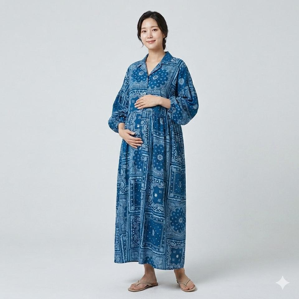 블루 페이즐리 원피스(임부복 가능)