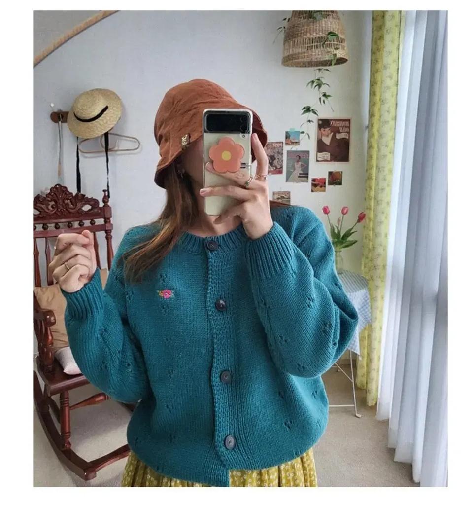 날으는물고기  빈티지 자수 가디건