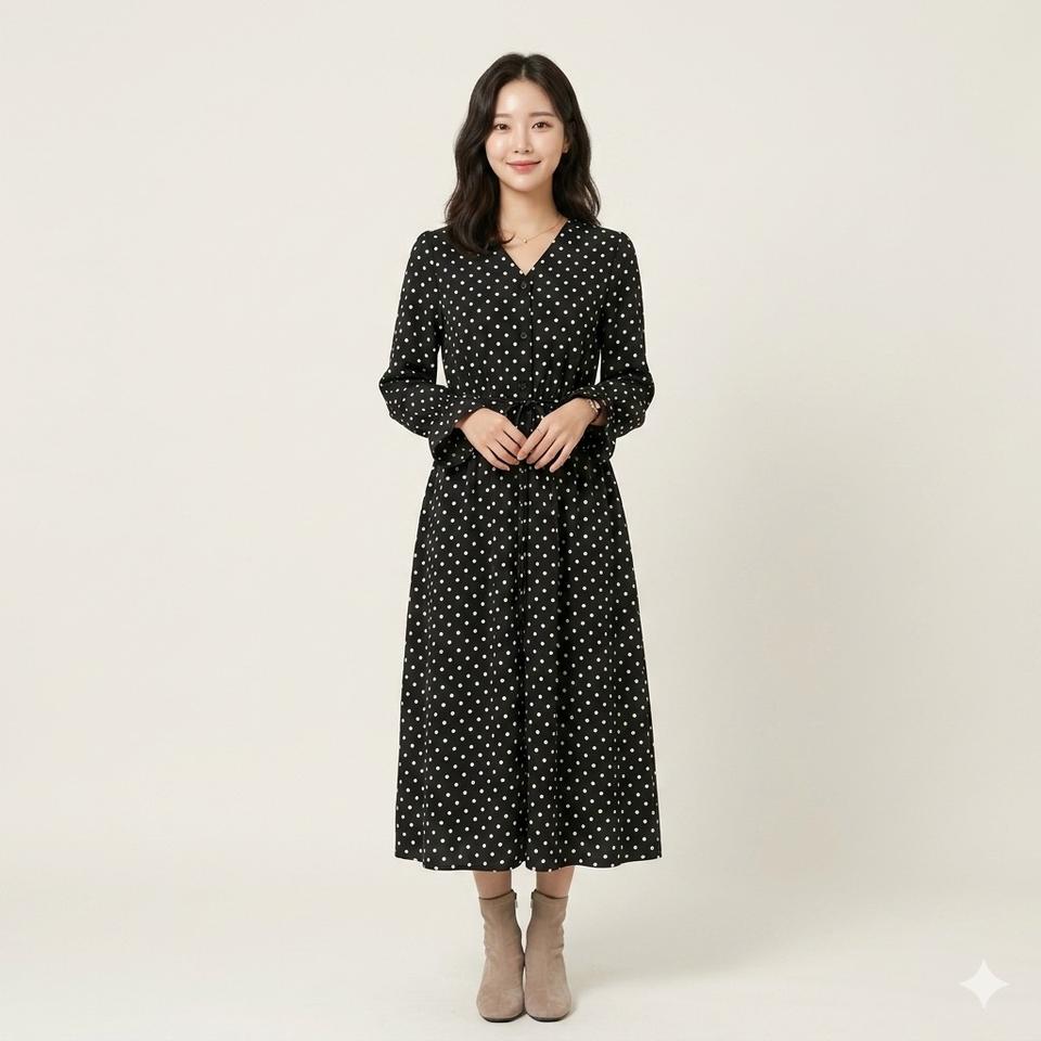 도트 롱 원피스