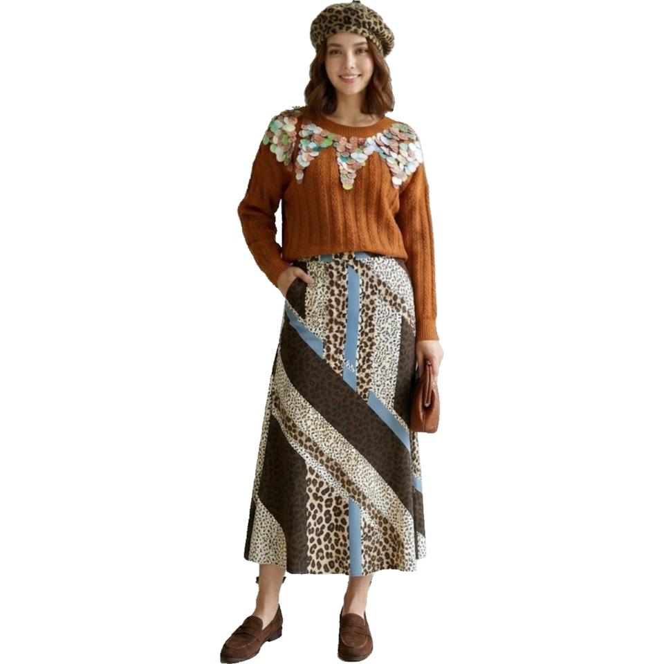 브라운 니트 스커트 세트