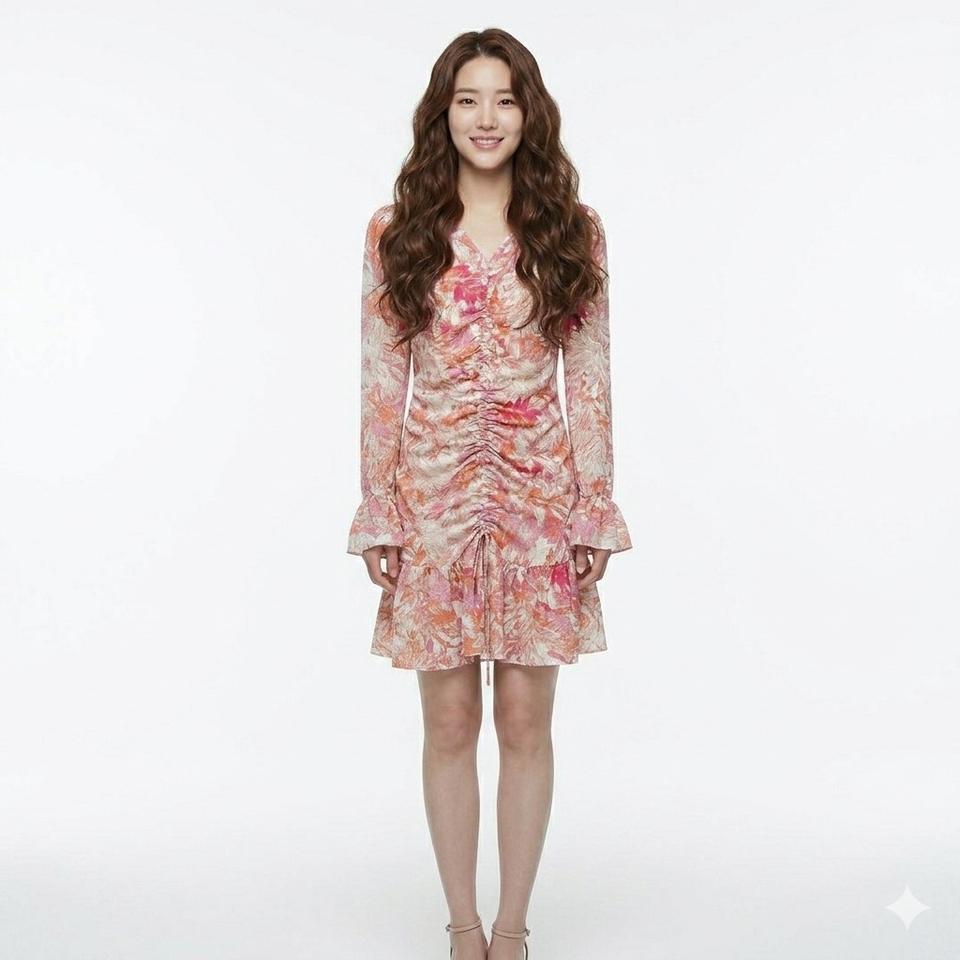 핑크 마블 셔링 원피스