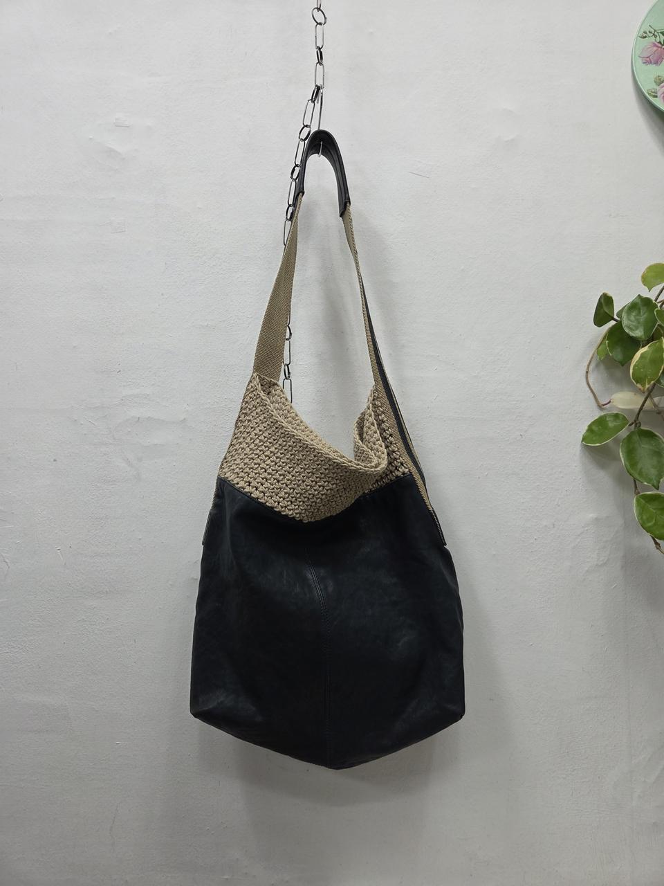 니트배색멋스런천연가죽숄더백