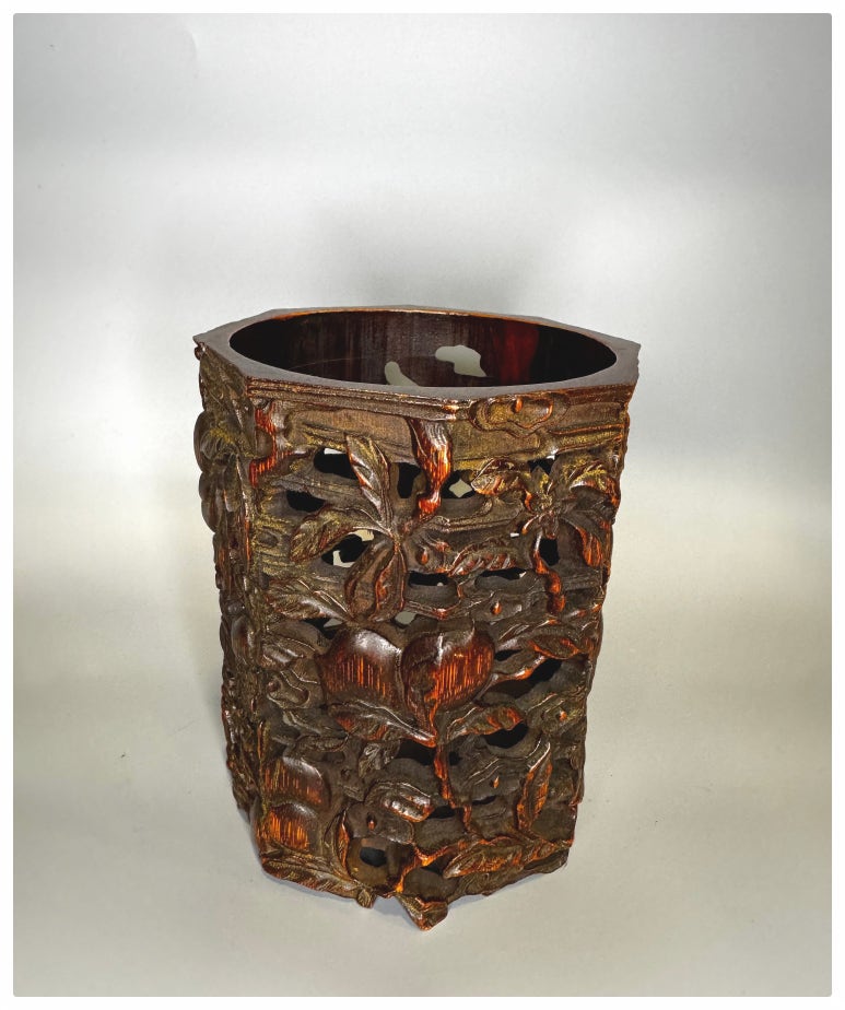 고대 문방용품 - 대나무 투각 붓 통