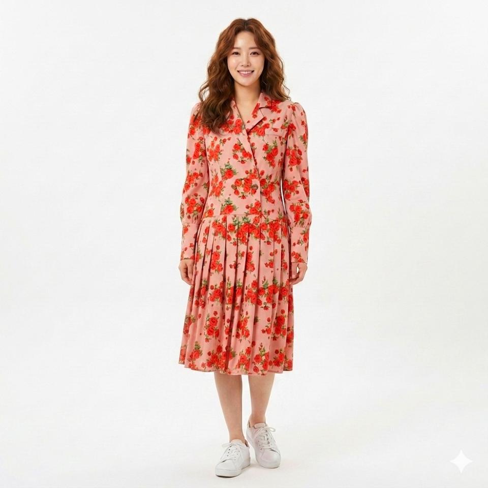 코랄핑크 플라워 원피스