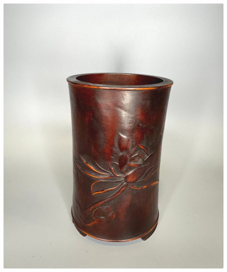 고대 문방용품 - 화리목 조각 붓 통