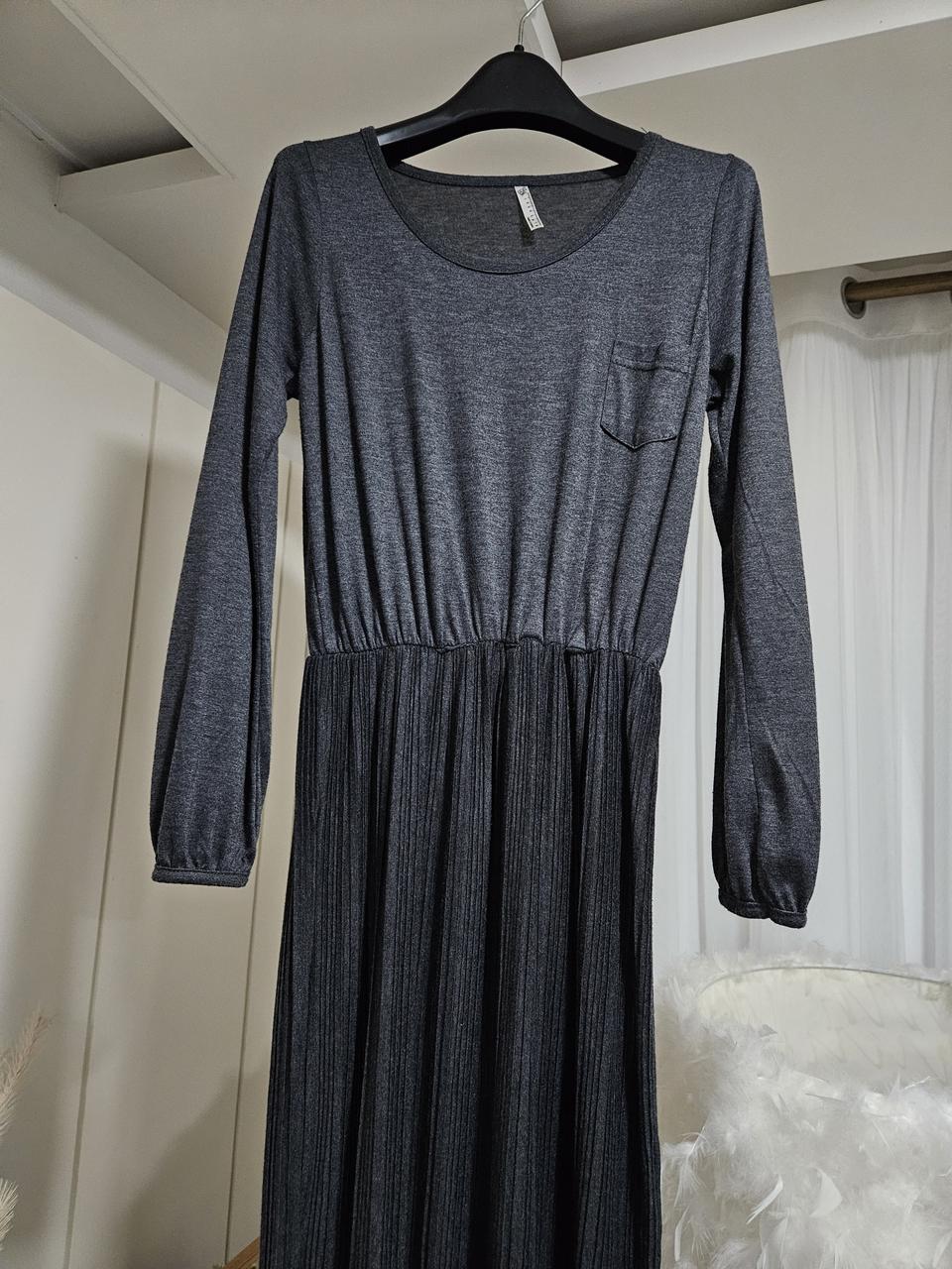 롱 슬리브 플리츠 롱 원피스