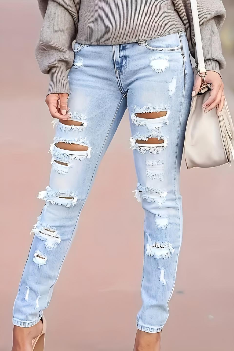 ♥라이트워싱  찢청 스키니진