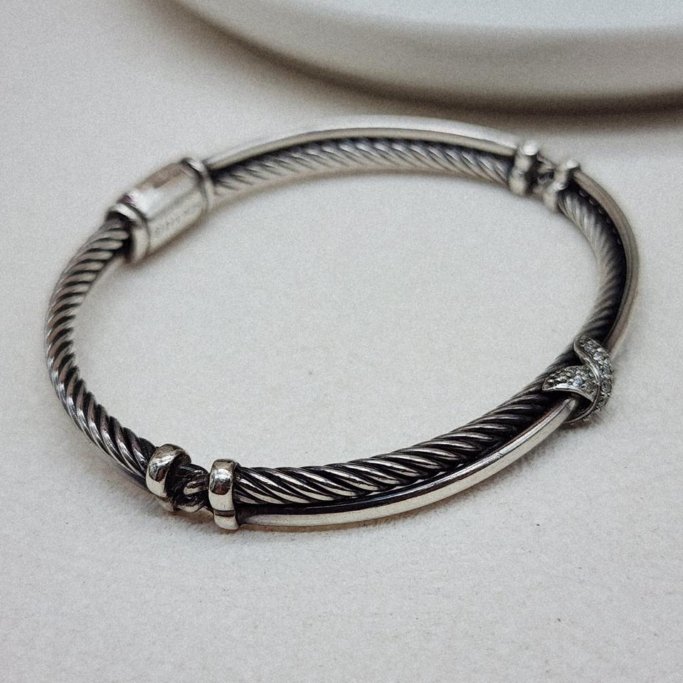 <데이비드 율만> 스털링 925 다이아몬드 X Station 커프 뱅글