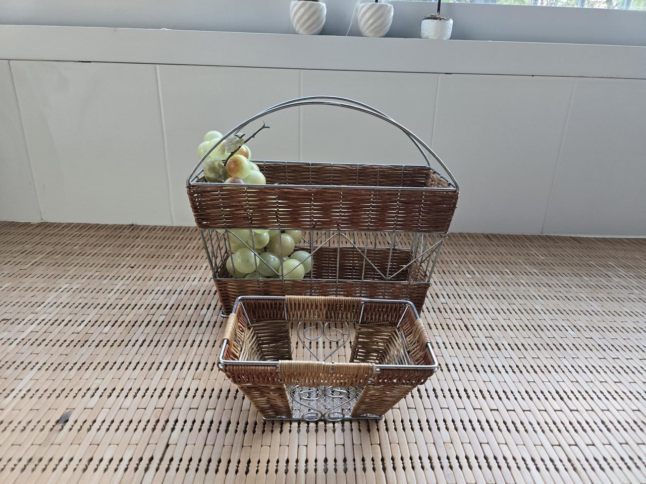 라탄과 철제 수납 바구니 2점