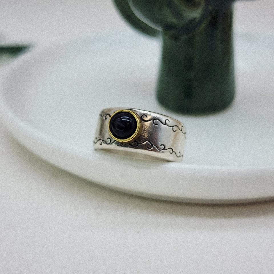 <윌리앤더피> 라운드 오닉스 반지 실버 반지