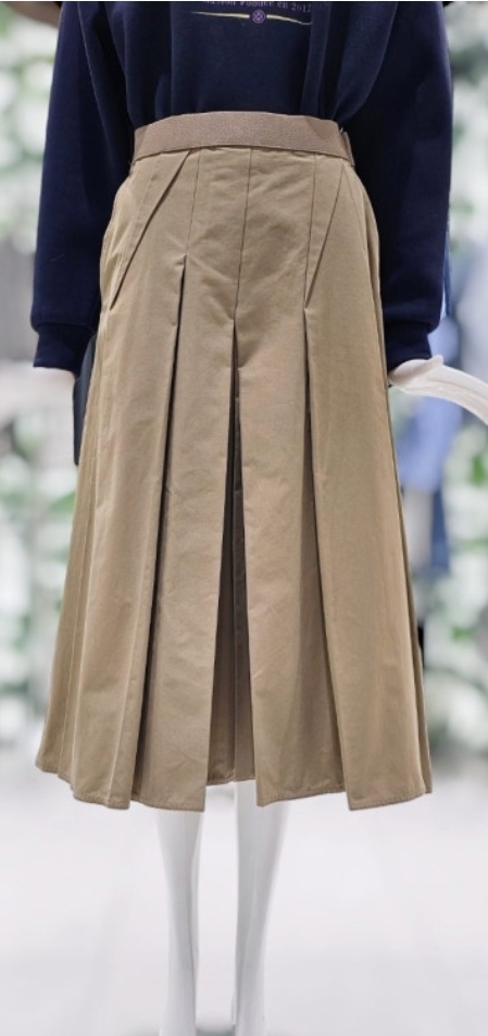 듀엘 맞주름 허리밴딩 플레어 스커트 55사이즈 새제품 베이지컬러