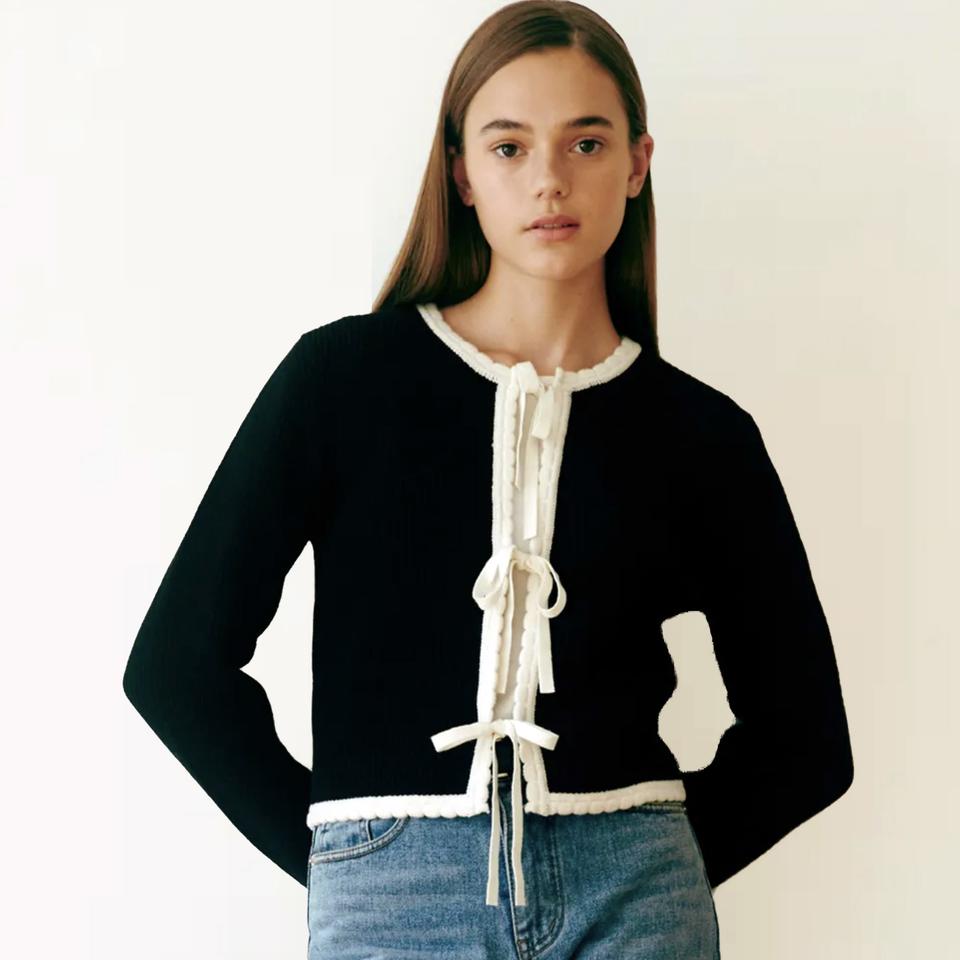 유어네임히얼 배색 리본이 가디건 프리사이즈 새상품