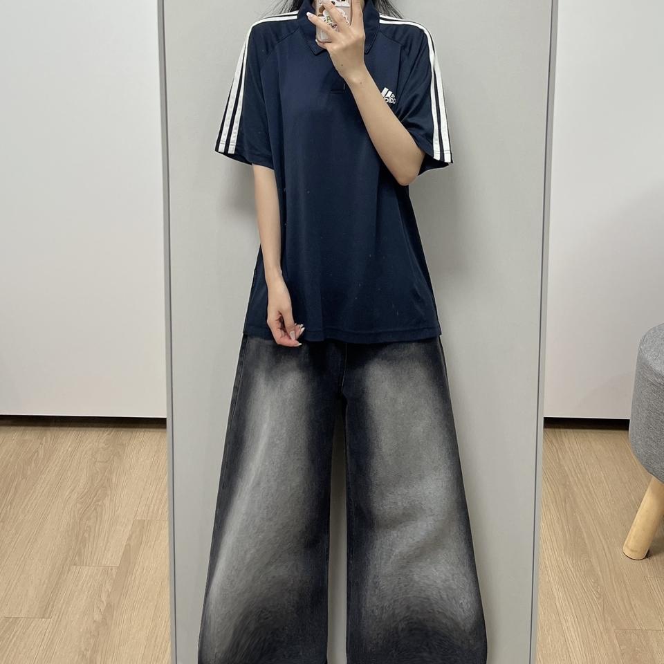 아디다스 자수로고 딥네이비 기능성 카라 반팔 티셔츠