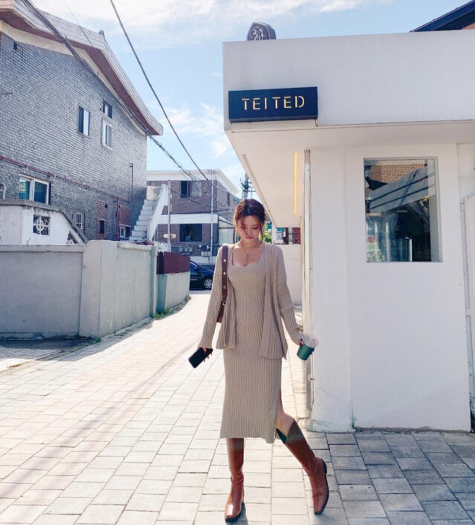 롱원피스+가디건 세트