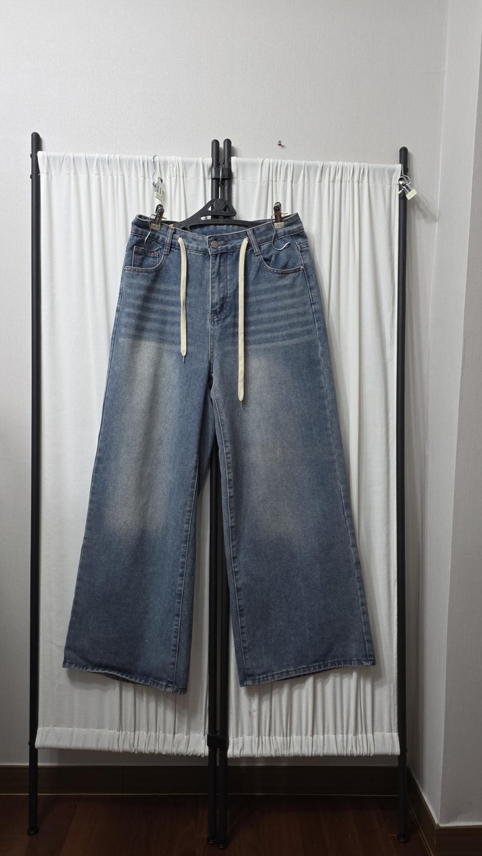 디자인 데님 와이드 팬츠