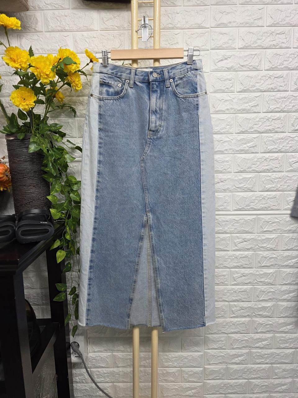 MNG 데님 앞트임 롱스커트 M
