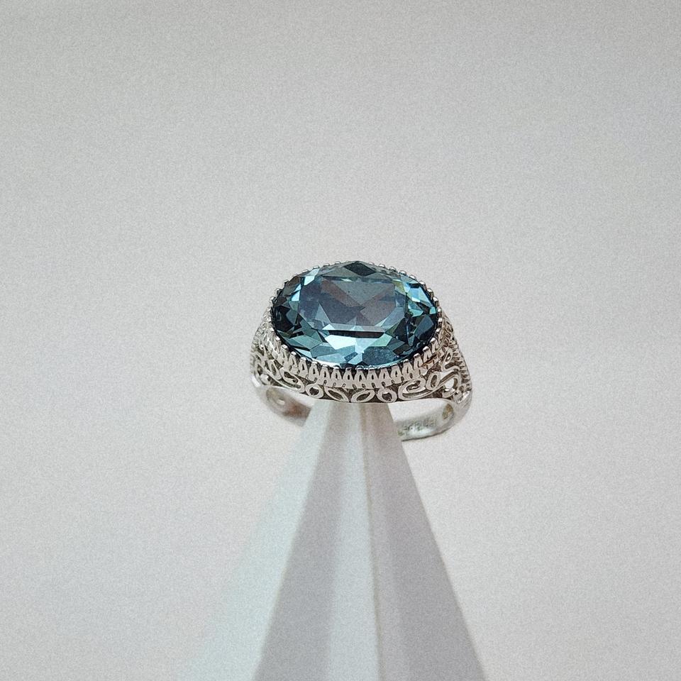 블루 큐빅 실버 반지