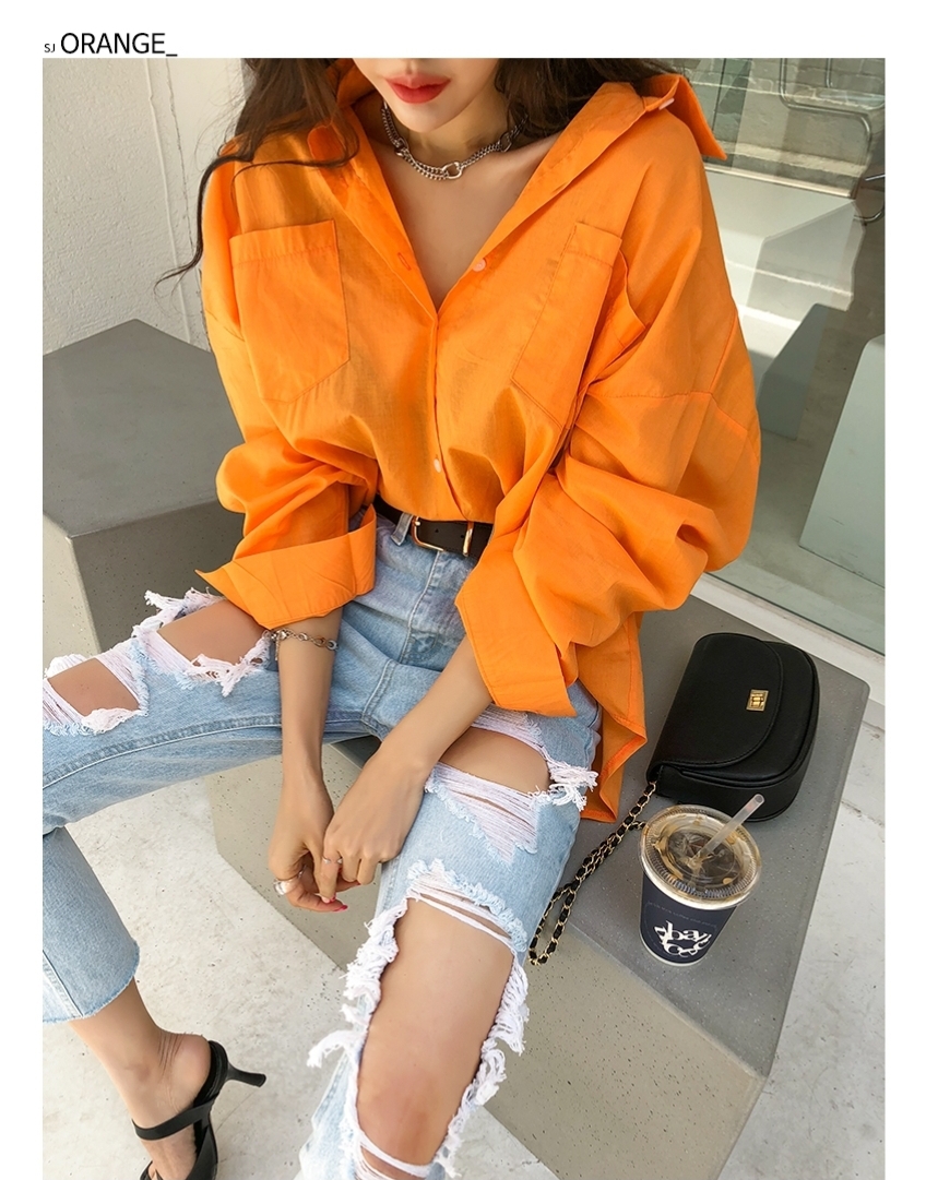 오렌지 루즈핏 셔츠