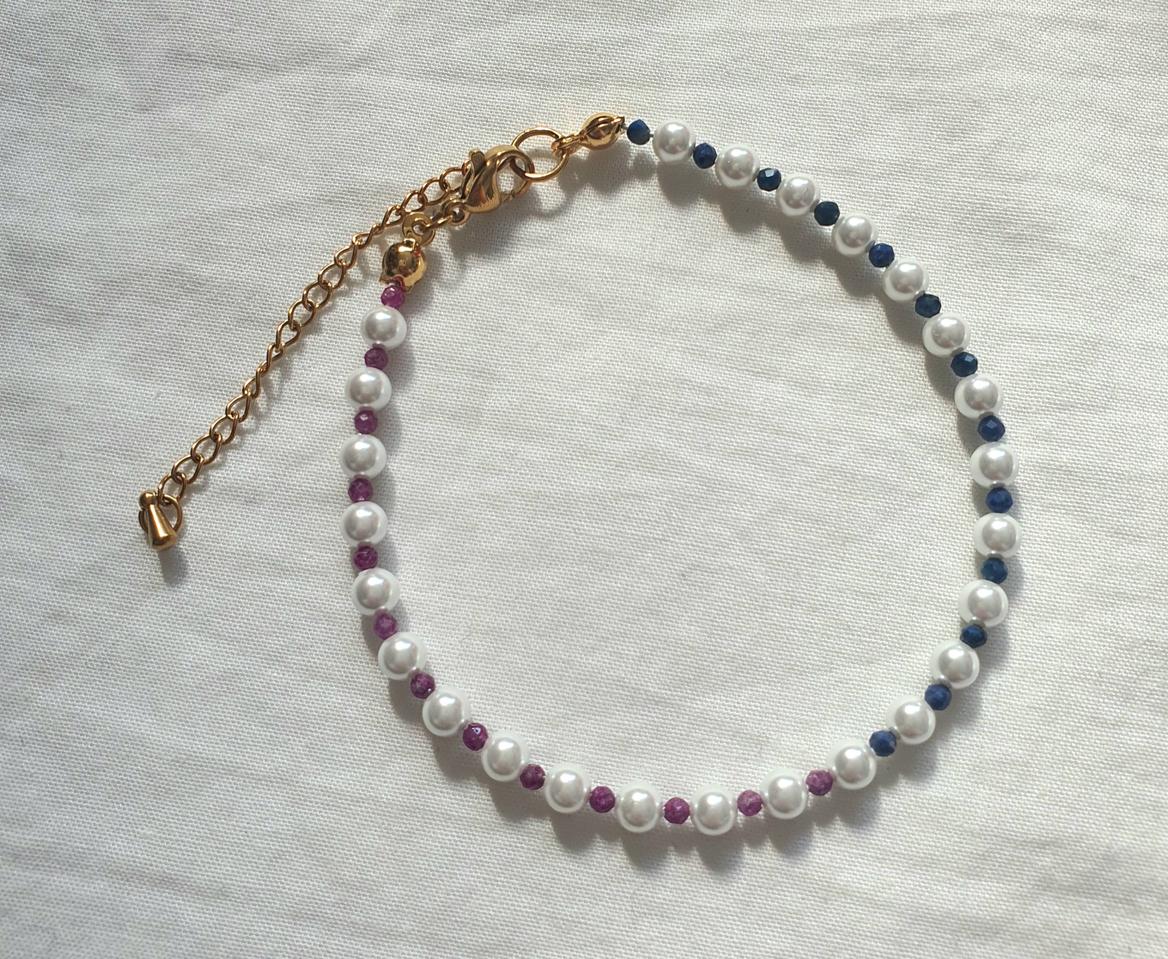 핸드메이드 루비 사파이어 글라스진주 팔찌