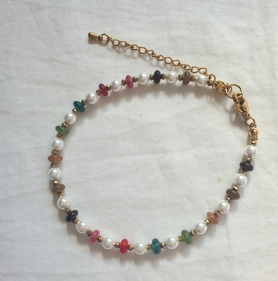 핸드메이드 멀티색상 아게이트 글라스진주 팔찌 (마노)