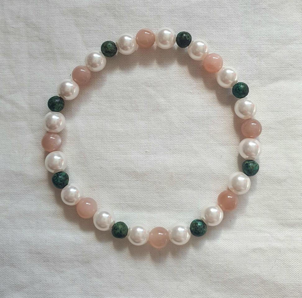 핸드메이드 피치문스톤 재스퍼 글라스진주 팔찌