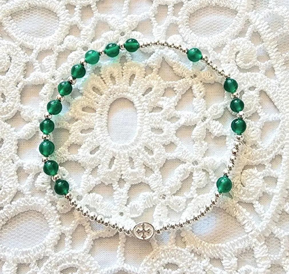 핸드메이드 AA 그린오닉스 은묵주팔찌
