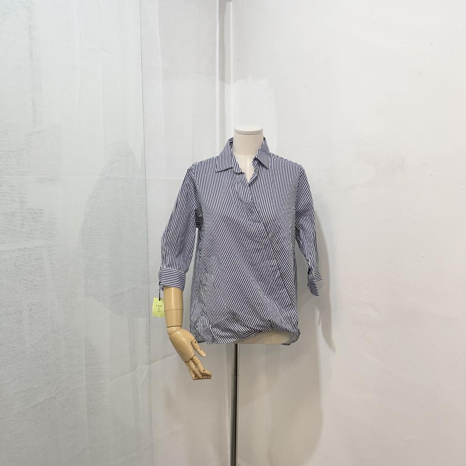 랩스타일 스트라이프 줄무늬 칠부 블라우스 셔츠 4443