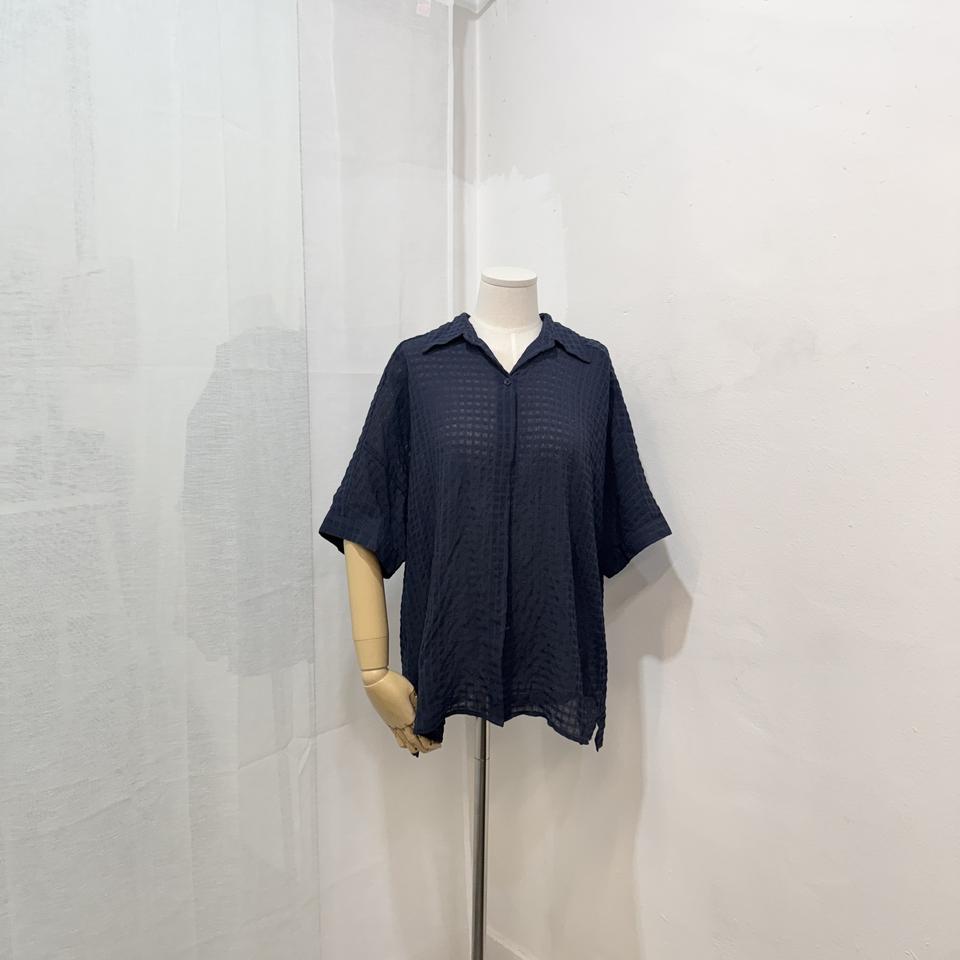 시스루 체크 반팔티셔츠 반팔셔츠 블라우스 4445