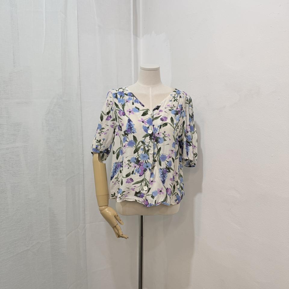 나무그림 꽃무늬 플라워 반팔블라우스 반팔셔츠 4447