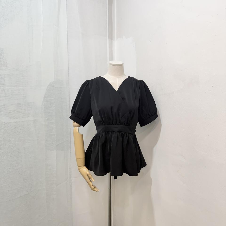 브이넥 v넥 랩스타일 반팔블라우스 하객룩 4452