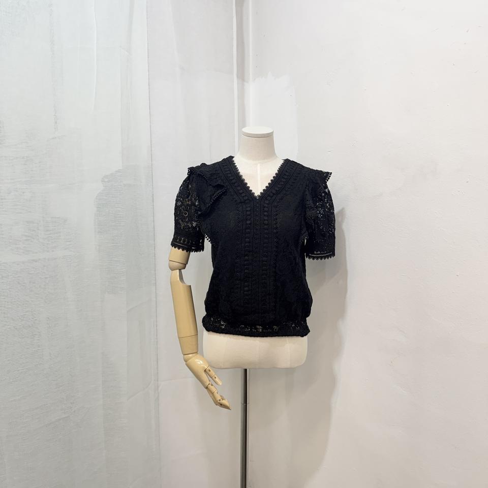 ab.f.z 블랙 레이스 프릴 반팔블라우스 하객룩 4453