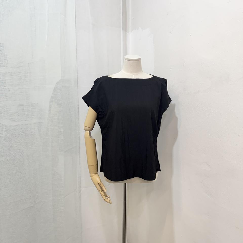 보트넥 블랙 바스락 나일론 블라우스 나시블라우스 4454