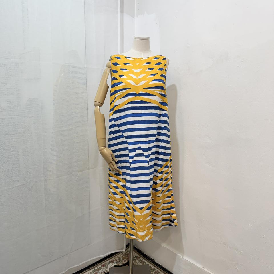 린넨 리넨 나시롱원피스 프린트 기하학 롱드레스 4456