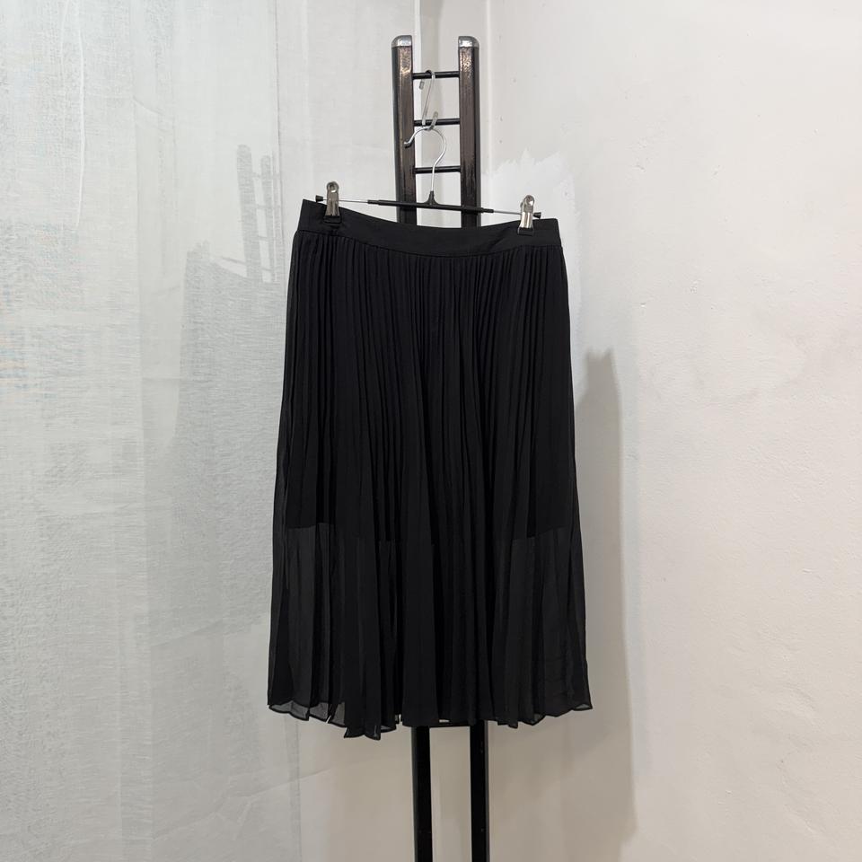 LIST 쉬폰 블랙 플리츠 주름 미디스커트 치마 4462