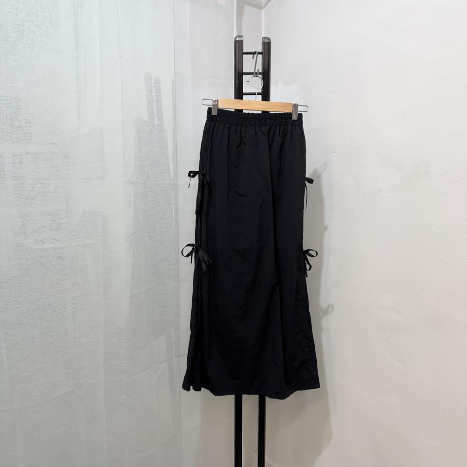 사이드리본 바스락 나일론 블랙롱치마 롱스커트 4464