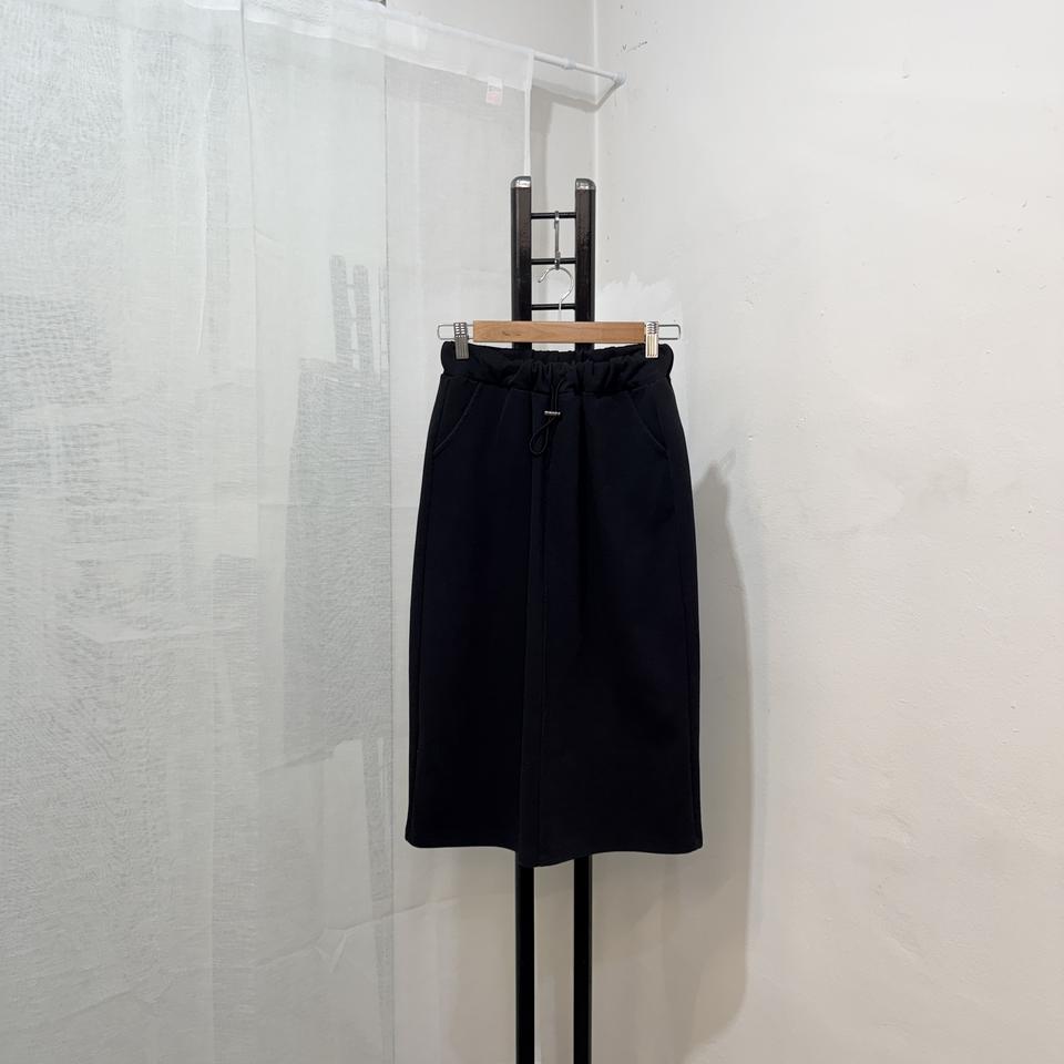 코튼 스트링 블랙 츄리닝치마 미디치마 롱치마 4465