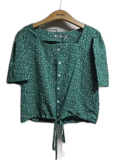 미쏘(MIXXO) 플라워 크롭 스트링 블라우스