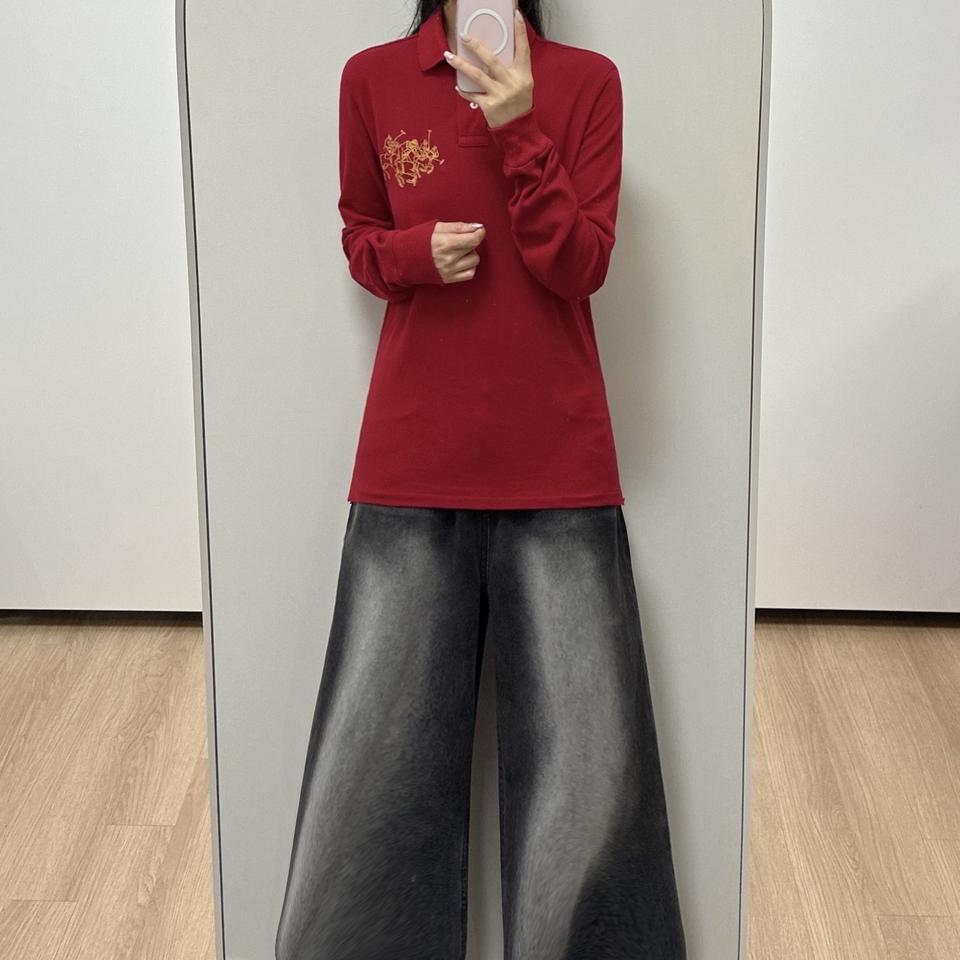 폴로 랄프로렌 신형 큐알 빅포니 레드 카라 긴팔 티셔츠
