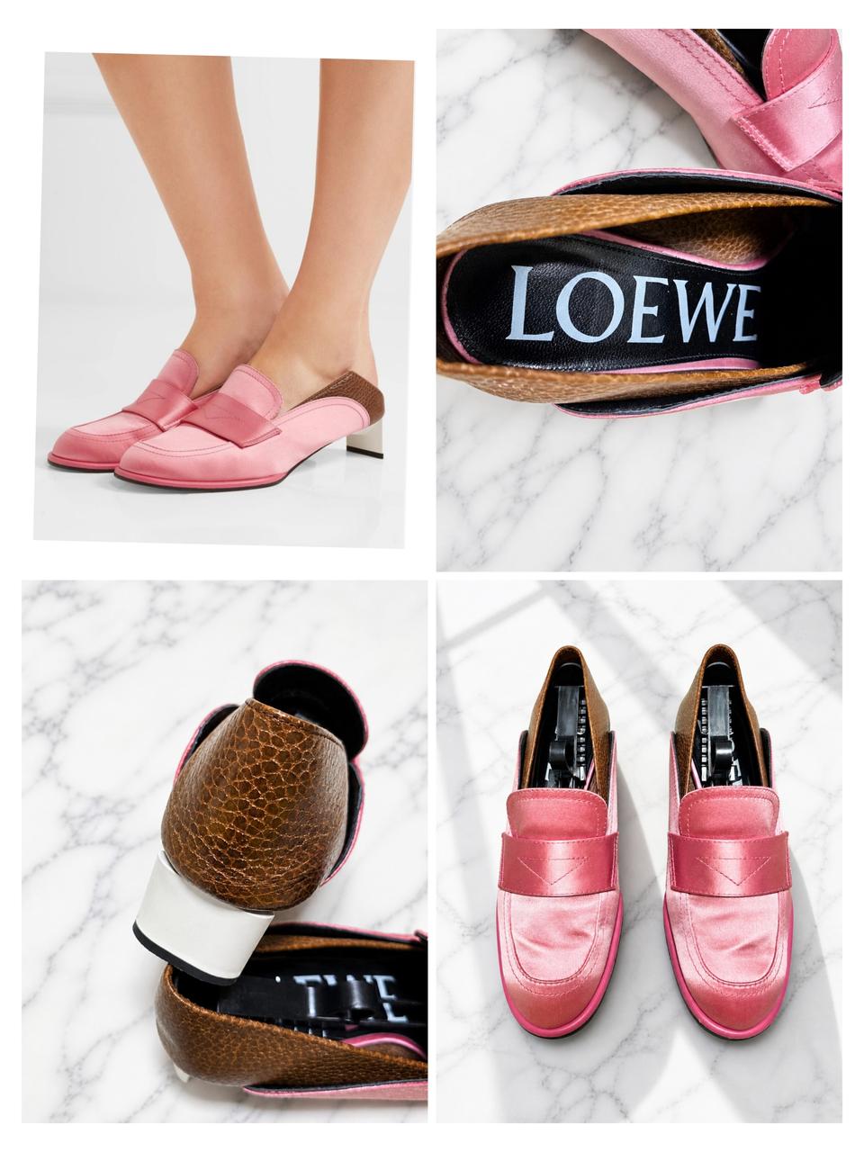 (정품) LOEWE 로에베 샴페인 핑크 새틴 로퍼 힐 / 트위스트 힐