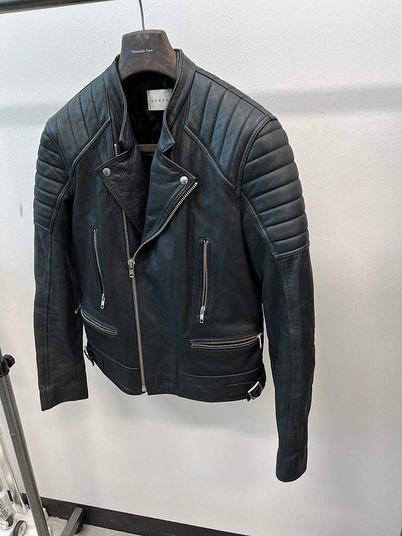100) 산드로 블랙 퀼팅 라이더자켓