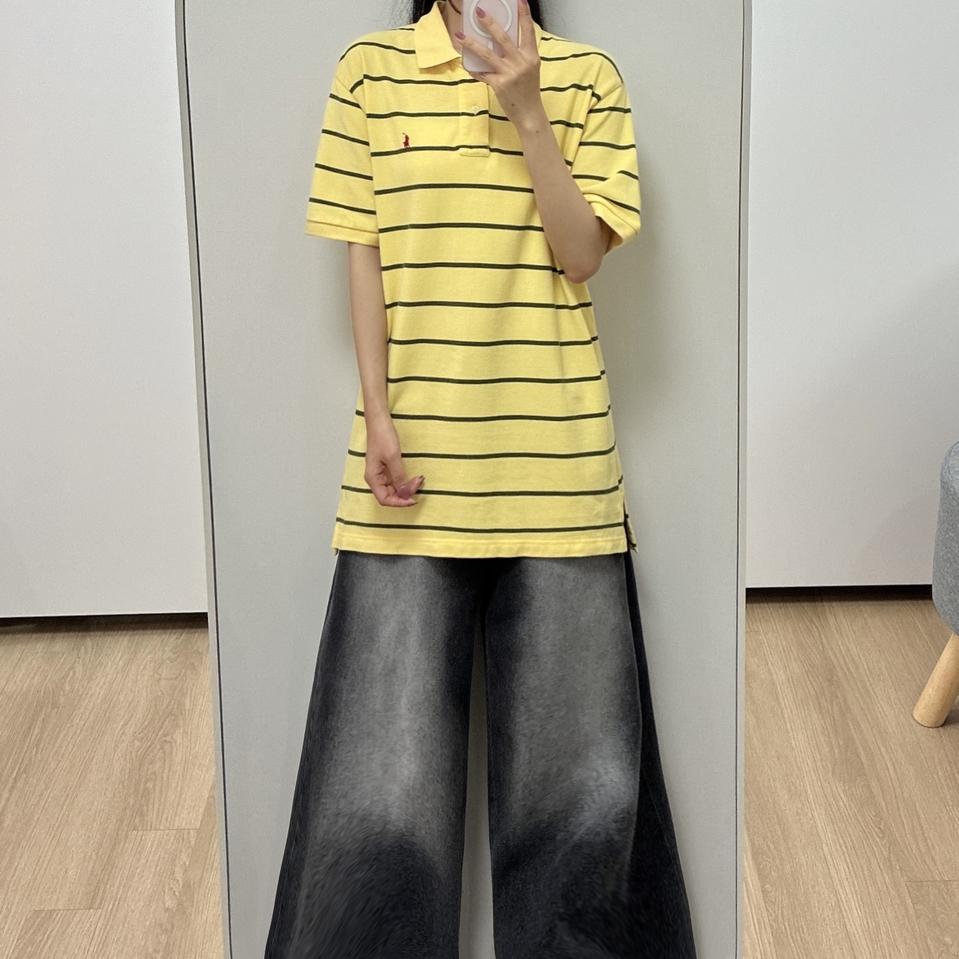 폴로 랄프로렌 옐로우 카키 스트라이프 카라 반팔 티셔츠