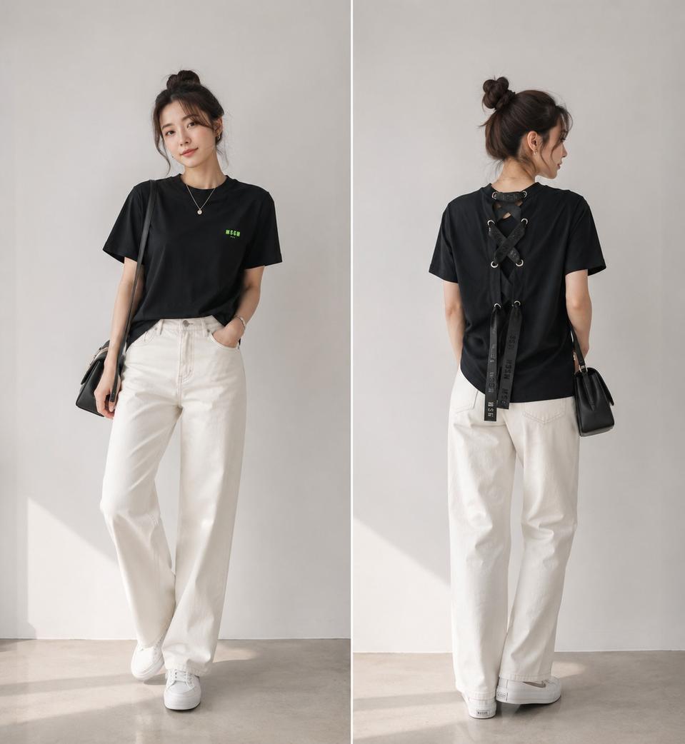 MSGM 스트랩 반팔 티셔츠